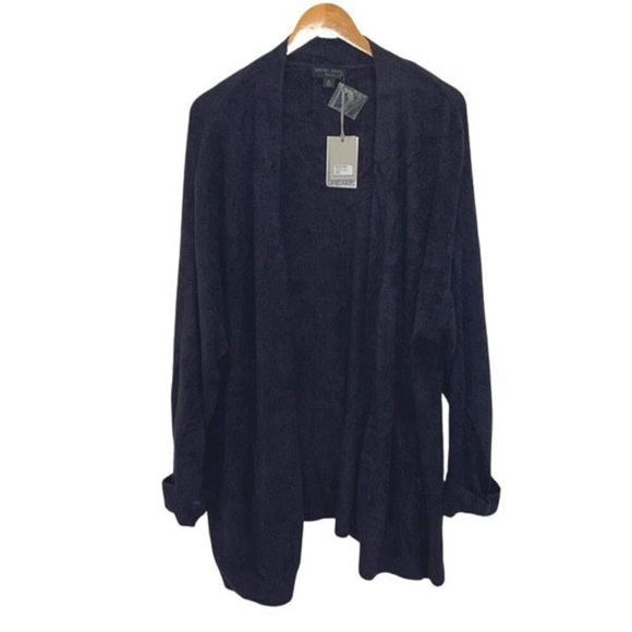 NWT Barefoot Dreams Women’s CozyChic Lite Black Long Sleeve Coastline Cardigan - Picture 2 of 3